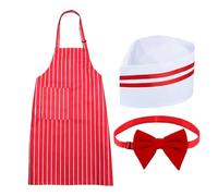 Costume da cameriere, grembiule da carnevale, a righe rosse e bianche regolabili, set di costumi anni '50, con cappello e fiocchi a farfalla rossi, per feste di compleanno, giochi di ruolo, celebrare