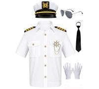 Costume da capitano marinaio da uomo da yacht 7 pezzi camicia blu navy cappello aviatore occhiali da sole accessori set divertente festa cosplay