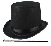 Costume da cappello a cilindro 2 pezzi/set Cappello a cilindro di Halloween e bastone nero da 31,5 pollici Accessori da uomo degli anni '20 per uomo Donna Performance magica, cosplay, danza, albero di