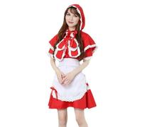 Costume da Cappuccetto Rosso da Donna, Costume da cameriera Lolita, vestito rosso e bianco con mantello con cappuccio e grembiule, costume per Halloween e cosplay (S)