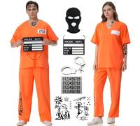 Costume da Carcerato Uomo Donna, Arancione Costumi Prigioniero Adulto, Costume da Detenuto Halloween carnevale Prisoner Vestito, Prisoner Costume Adult