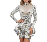 Costume da carnevale da donna con paillettes minigonna glitterata abito a linee di compleanno ballo di fine anno festa vestito bar ballerina club wear specchio donna sexy palcoscenico indossare lusso