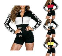 Costume da Carnevale da donna, costume da corridore, costume da donna sexy da donna, a maniche lunghe, costume da racer da donna Speed Race Car Driver per adulti, bianco, S