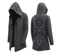 Costume da carnevale da uomo vichingo, con cappuccio, lunghezza media, mito nordico, cardigan, costume da uomo, abbigliamento medievale, cappotto da uomo con cappuccio vampiro steampunk, Grigio 13