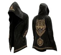 Costume da carnevale da uomo vichingo, con cappuccio, lunghezza media, mito nordico, cardigan, costume da uomo, abbigliamento medievale, cappotto da uomo con cappuccio vampiro steampunk, Nero-17., L