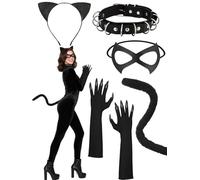 Costume da catwoman da donna e bambino, costume da gatto da donna, costume da gatto noir con orecchie di gatto, cerchietto per capelli, maschere artiglio per gatti, costume per Halloween, carnevale