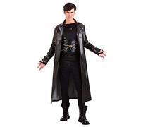 Costume da cavaliere del diavolo da uomo, con giacca in finta pelle, camicia invecchiata, guanti, nero, X-Large