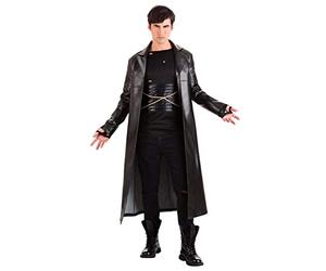 Costume da cavaliere del diavolo da uomo, con giacca in finta pelle, camicia invecchiata, guanti, nero, X-Large