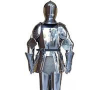 Costume da cavaliere medievale da crociato, 1,8 m, in acciaio, con finitura argentata, per cosplay, giochi di ruolo e giochi di ruolo