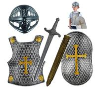 Costume da cavaliere per bambini 4 pezzi/set Armatura da cavaliere medievale a croce include elmo, scudo, spada e armatura, costumi da vestire per bambini per giochi di ruolo, cosplay, costume m