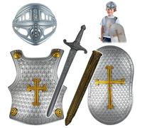 Costume da cavaliere per bambini 4 pezzi/set Armatura da cavaliere medievale con motivo a croce Include elmo, scudo, spada e costumi da vestire per bambini per giochi di ruolo, cosplay, giocattoli