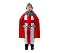Costume da cavaliere per bambini, costume da crociato inglese per la festa di San Giorgio, con tunica lunga, mantello e copricapo, costume medievale da re Artù, per ragazzi, eventi scolastici e feste