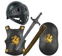 Costume da cavaliere per ragazzi, set di armature per bambini a tema drago, con casco, scudo e spada, nero