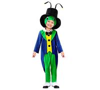 Costume da cavalletta per bambini frac con gilet collare e farfallino pantaloni ghette cappello con maschera travestimento grillo parlante carnevale feste a tema (5-7 anni)