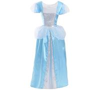 COSTUME DA CENERENTOLA PER DONNE - BELLISSIMO ABITO IN RASO BLU CON DETTAGLI IN PAILLETTES + PARRUCCHINO A NASTRO BLU - IDEALE PER ABITI DA FAVOLA E SETTIMANA DEL LIBRO (EUR 34-36)