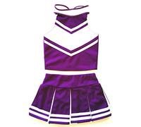 Costume da cheerleader da cheerleader, per bambine, per cosplay, viola/bianco (XL/10-12)