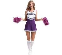 Costume da cheerleader da donna, per Halloween, cosplay, con pompon, per giochi di ruolo, cheerleader e feste festive, set di vestiti musicali per scuole superiori, cheerleader, cosplay, Viola, M