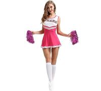 Costume da cheerleader da donna, per Halloween, cosplay, con pompon, per giochi di ruolo, cheerleader e feste festive, set di vestiti musicali per scuole superiori, cheerleader, cosplay