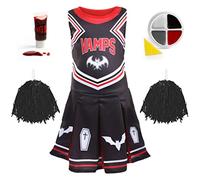 Costume da cheerleader da vampiro per ragazze, per Halloween, taglia L, vestito nero con pompon rossi, sangue finto e vernice per il viso, costume per Halloween per bambini