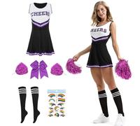 Costume da cheerleader per donna,Vestito Cheerleader Costume con Pon Pon Cheerleader,Uniforme da cheerleader,Costume di carnevale di Halloween per adulti per feste cosplay per ragazze (nero, S)