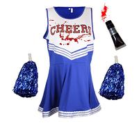 Costume da cheerleader zombie con tubo di sangue, blu, S