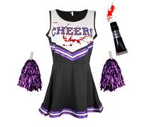 Costume da cheerleader zombie con tubo di sangue, vestito da cheerleader morta, da donna, bambina o ragazza, per Halloween, nero e viola, S