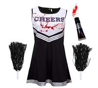 Costume da cheerleader zombie con tubo di sangue, vestito da cheerleader morta, da donna, bambina o ragazza, per Halloween, nero e bianco, S