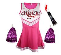 Costume da cheerleader zombie con tubo di sangue, vestito da cheerleader morta, da donna, bambina o ragazza, per Halloween, rosa, S