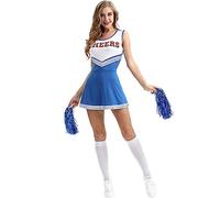 Costume da cheerleader zombie da donna con pompon da cheerleader, costume da cheerleader morta per Halloween, costume da cheerleader musicale per le scuole superiori