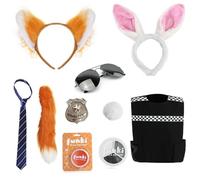 Costume da città per bambini, taglia S, gilet della polizia, distintivo della polizia, orecchie e coda da coniglio, orecchie e coda di volpe, cravatta a righe blu e beige, pittura per il viso, set di