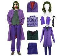 Costume da clown da uomo pagliaccio cosplay vestito viola cappotto con gilet camicia pantaloni cravatta guanto parrucca 8 pezzi set deluxe accessori carnevale uomo cattivo costumi per adulti Halloween