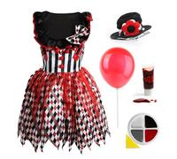 Costume da clown killer deluxe da donna, taglia S, vestito da clown, parrucca rossa, guanti bianchi, palloncino rosso, pittura per il viso, sangue finto, costume per Halloween, film TV per adulti