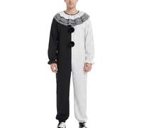 Costume da clown Pierrot da uomo, tuta a righe bianche e nere, stile vintage, con colletto arricciato e guanti