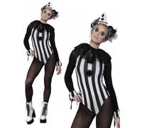 Costume Da Clown Pierrot Vintage Femminile Per Halloween Taglia UK 4-14