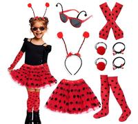 Costume da coccinella a pois, 9 pezzi, per ragazze, costume da animale per bambini, con accessori, set di costumi per feste, Halloween, Giornata mondiale del libro, per ragazze e cosplay