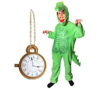 Costume da Coccodrillo per Bambini - Piccolo - Costume da Carnevale da Coccodrillo Tick Tock + Cappuccio Separato + Orologio Gonfiabile per la Giornata Mondiale del Libro/Settimana del Libro e