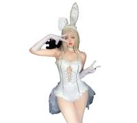 Costume da coniglietto sexy con dettagli in pizzo orecchie di coniglio coda giocoso tema gioco di ruolo pronto festa Natale cosplay ensemble