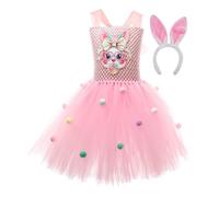 Costume da coniglio per ragazze - Abito da coniglio pasquale in tulle e nylon | Set con fascia per orecchie per feste, compleanni e saggi | Vestito tutù traspirante 2-12 anni (altezza 90-160 cm)