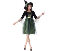 Costume da cosplay da donna per Halloween, abito in stile cortile, fata della strega, strega scura, gonna a sbuffo per occasioni festive, design ampio per tutte le stagioni medievale (verde, M)