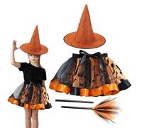 Costume da cosplay di Halloween Witch per ragazze, abbigliamento tutu di Halloween con cappello da streghe, costumi cosplay Scapaccia Witches Hat and Broom for Birthday Party Festival per 2-8 bambini