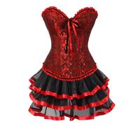 Costume da cosplay nel Medioevo, corsetto da donna, per dimagrire il grasso della pancia, corsetto da corsetto, tutù, gotico, in pizzo, senza spalline, corsetto Lolita Coaplay, rosso, costume da