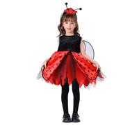 Costume da Cosplay per Bambini,Abito Coccinella Ragazza,Gonna con Ali e Fascia Capelli, Colori Rosso e Nero con Punti,per Feste di Halloween,Carnevale e Feste Temi di Insetti (Red, 5-6 years)