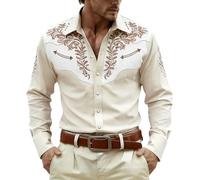Costume da cowboy da uomo, costume da cowboy da uomo: camicia western, costume da carnevale, costume da cowboy, camicia a maniche lunghe, camicia western per cosplay, beige, L