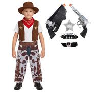 Costume da cowboy occidentale con set da sceriffo per bambini, ragazzi e ragazze, travestimento da sceriffo selvaggio West, per giochi di ruolo, Halloween, feste, eventi, taglia L, 10-12 anni