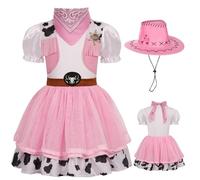 Costume da cowboy per bambine, con cappello, costume da cowboy alla , adatto per feste in spiaggia, estate, feste di compleanno, concerti, feste e Halloween, bambini 3 ai 10 anni