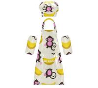 Costume da cuoco carino beige cartone animato scimmia banana silhouette grembiuli per bambini con tasche per ragazzi ragazze attività di pittura artistica 7-12 anni