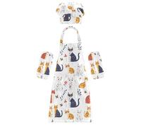 Costume da cuoco carino con gatti Ocicat carini, grembiule regolabile con tasche per bambini dai 3 ai 12 anni, cartone animato, carino, Ocicat, gatti, bianco, M