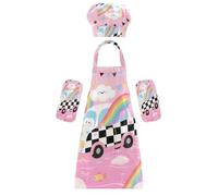 Costume da cuoco per bambini, comodo grembiule con tasche per bambini dai 3 ai 12 anni, cartone animato, carino, auto, arcobaleno, M