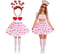 Costume Da Cupido Per Donna 4 Pezzi,Cupido Costume Con Cerchietto Cupido, Gonna In Tulle, Cuore Da Costume, Costume Angelo Donna Per Valentino Carnevale Halloween