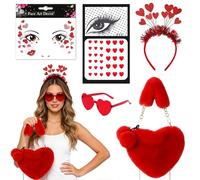 Costume da Cupido per donna, borsetta, borsetta da donna, cuore, occhiali a Forma di cuore, fascia per capelli, adesivo per il viso, cuori strass, per San Valentino, Carnevale, festa di Halloween